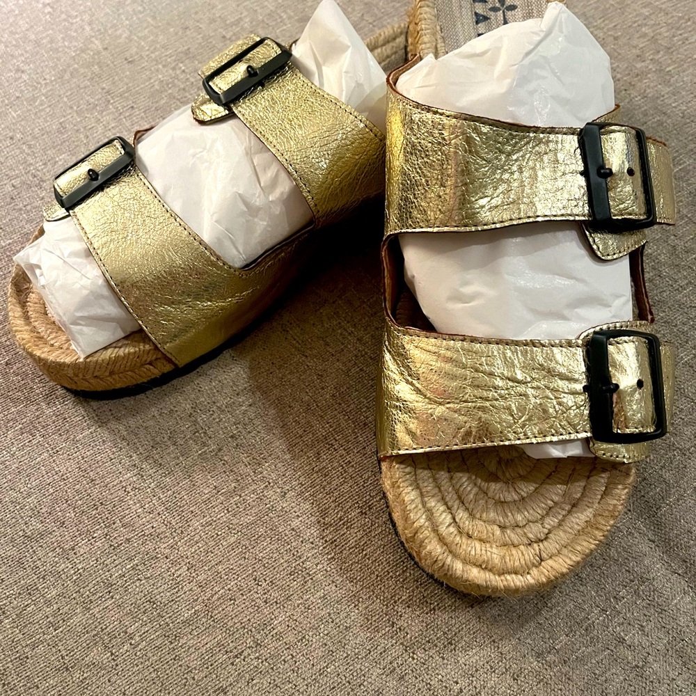 Gold leather espadrilles